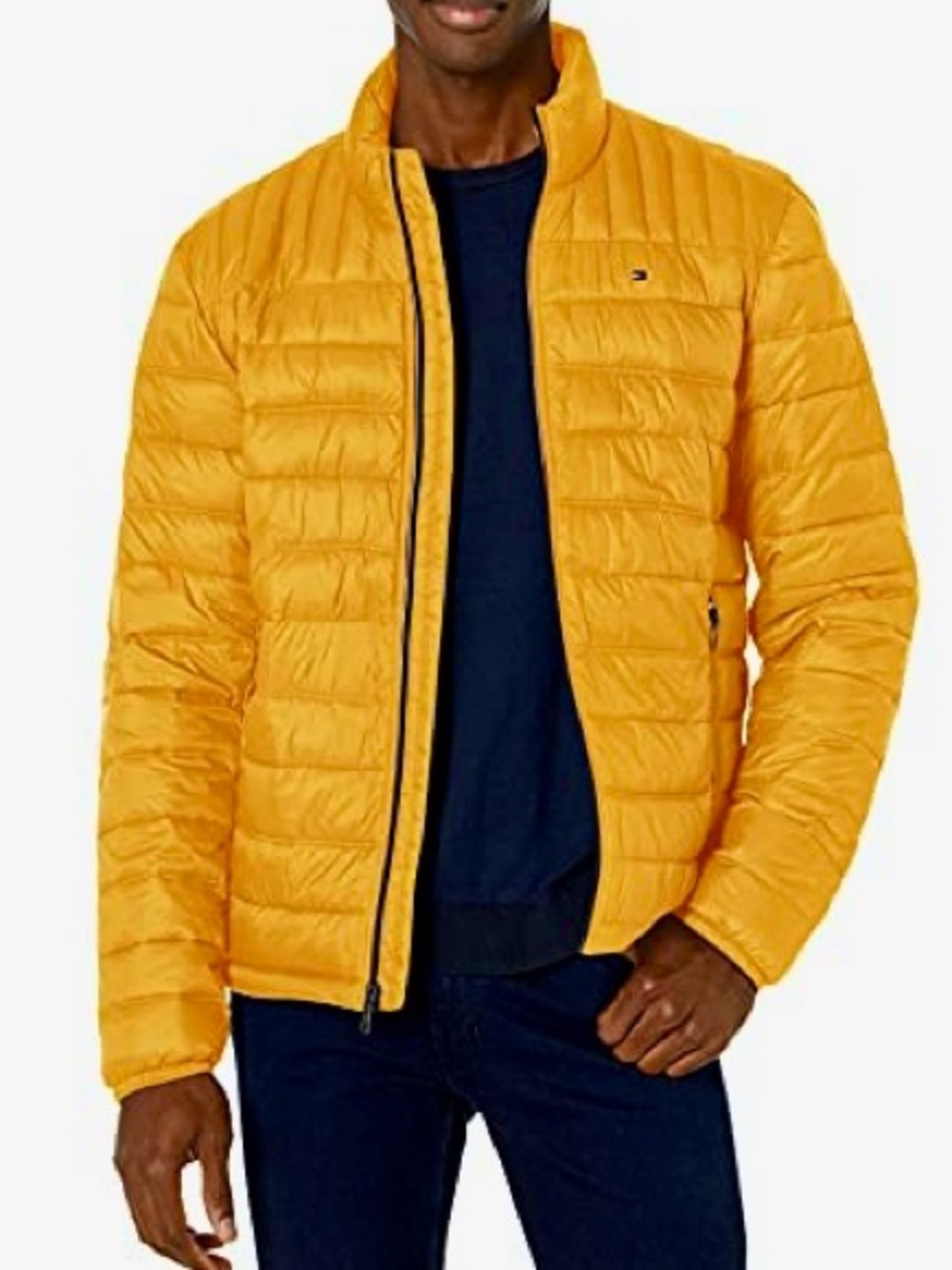Tommy Hilfiger Mens Medium Mustard Yellow Quilted Packable Down Puffer Jacket